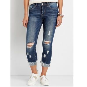 NWT KanCan High Rise Curvy Dark Ripped Cropped Jean